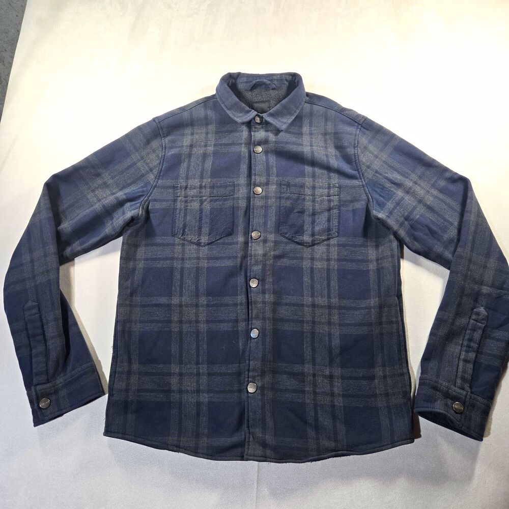 Vuori Plaid Fleece Button-Up Shirt Jacket Men’s Size S Blue Gray Pockets